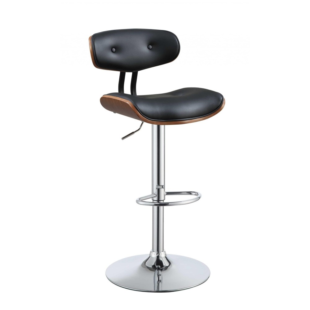 Home Roots Furniture Button Tufted Back Adjustable Bar Stool In Black And Walnut