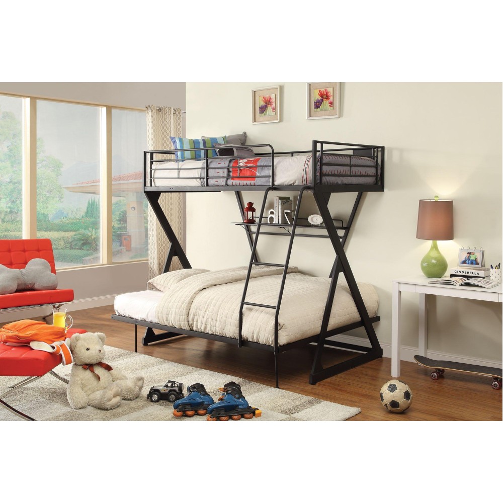 Homeroots Furniture Twin/Full Bunk Bed With Bookshelf Multicolor