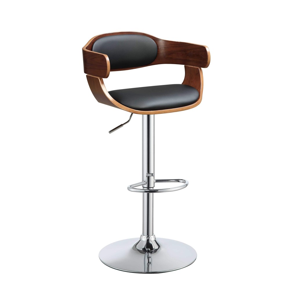 Homeroots Furniture Adjustable Stool In Black Pu & Walnut Multicolor