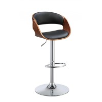 Home Roots Furniture Contemporary Adjustable Height Bar Stool In Black Pu And Walnut