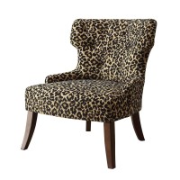 Homeroots Furniture Leopard Fabric & Espresso Accent Chair Multicolor