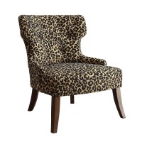 Homeroots Furniture Leopard Fabric & Espresso Accent Chair Multicolor