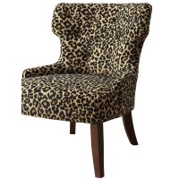 Homeroots Furniture Leopard Fabric & Espresso Accent Chair Multicolor