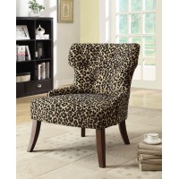 Homeroots Furniture Leopard Fabric & Espresso Accent Chair Multicolor