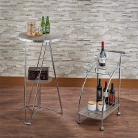 Homeroots Furniture Bar Table In Mirror, Oak & Chrome Multicolor