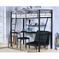 Homeroots Furniture Silver Black Loft Bed With Desk Multicolor