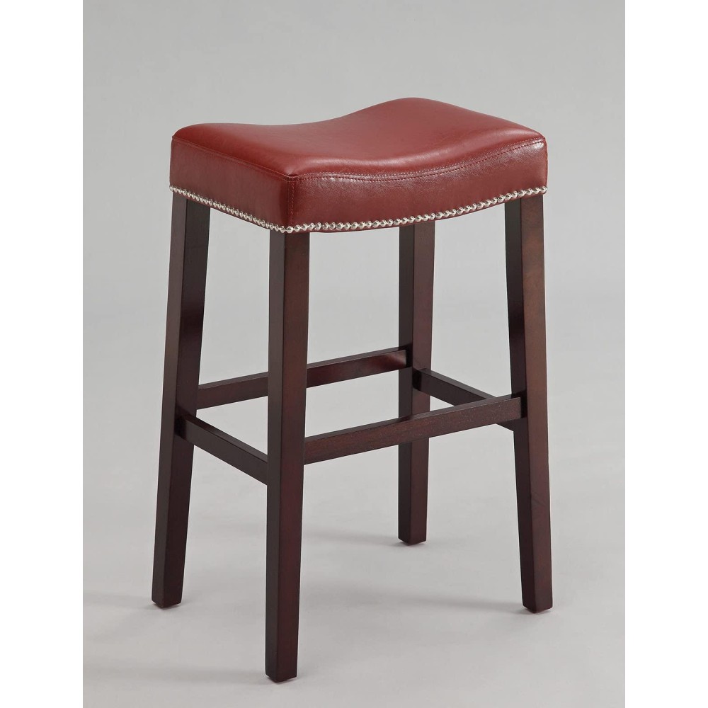 Homeroots Kitchen Red Pu & Espresso Bar Stool (Set Of 2) Multicolor