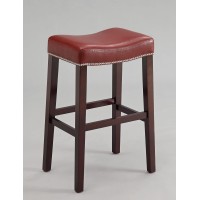 Homeroots Kitchen Red Pu & Espresso Bar Stool (Set Of 2) Multicolor