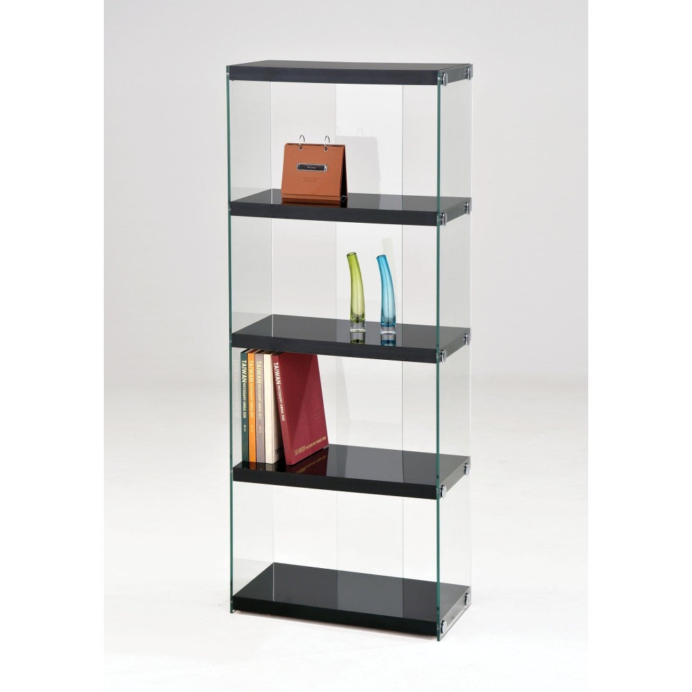 Homeroots Office Black & Clear Glass Bookcase Multicolor