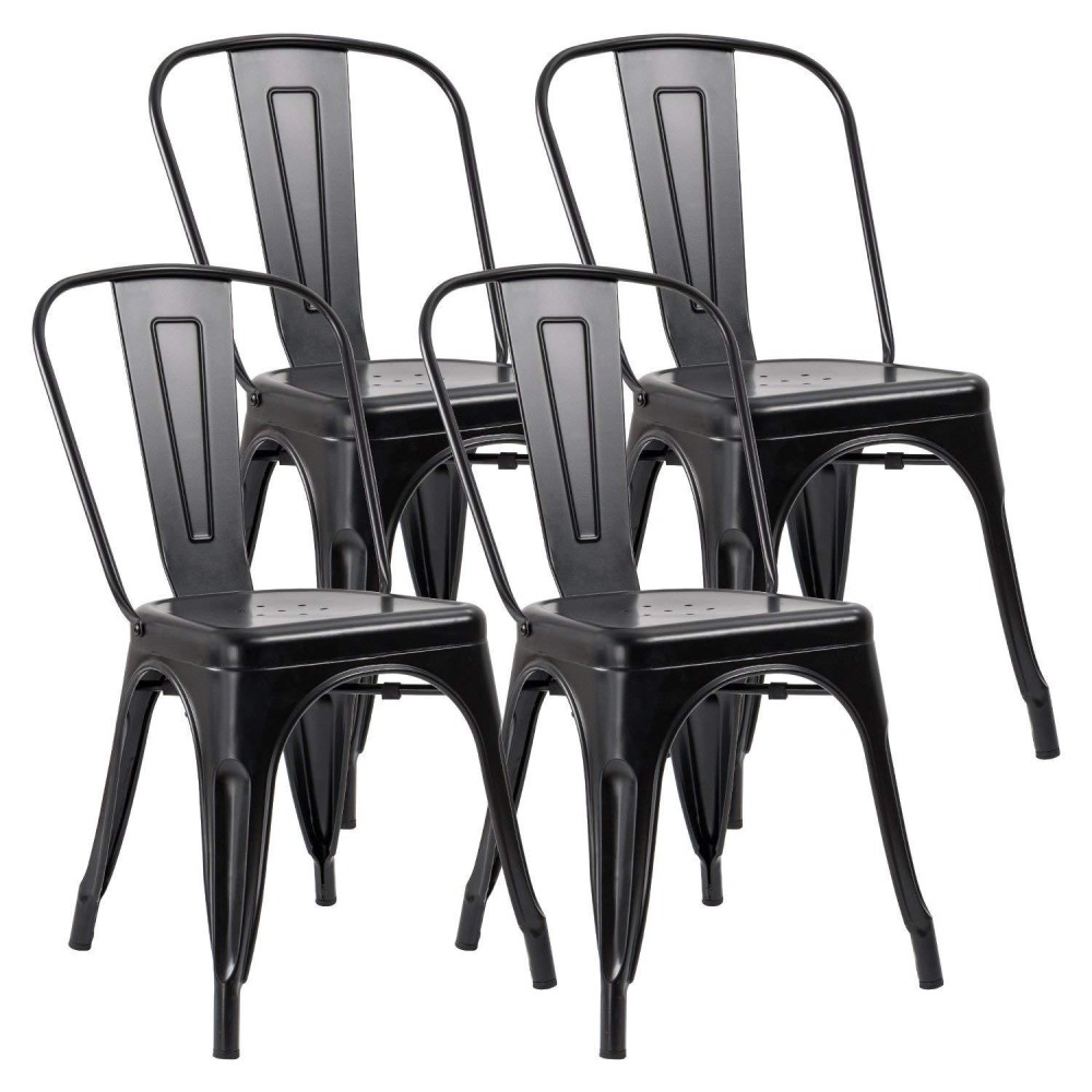 Jummico Metal Dining Chair Stackable Indoor Outdoor Industrial Vintage Chairs Bistro Kitchen Cafe Side Chairs With Back Set Of 4