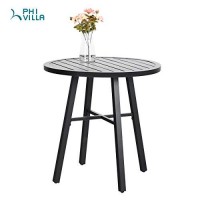 Phi Villa 3 Piece Outdoor Metal Patio Bistro Dining Set, Slatted Metal Round Table & 2 Patio Chairs, Outdoor Furniture Set For Porch, Deck