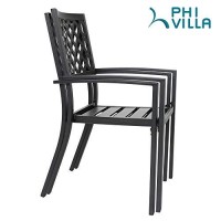 Phi Villa 3 Piece Outdoor Metal Patio Bistro Dining Set, Slatted Metal Round Table & 2 Patio Chairs, Outdoor Furniture Set For Porch, Deck