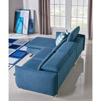 Homeroots Furniture Modern Blue Fabric Sectional Sofa (283878)