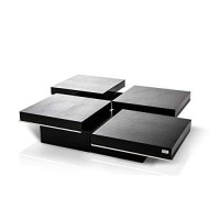 Homeroots Crocodile Black 12 Black Gloss Coffee Table With Pull Out Squares
