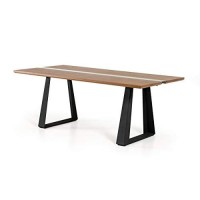 HomeRoots Veneer, Glass, Metal Modern Walnut & Glass Dining Table