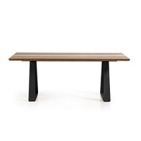 HomeRoots Veneer, Glass, Metal Modern Walnut & Glass Dining Table