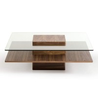 Homeroots Veneer, Glass 14 Walnut Veneer And Glass Coffee Table