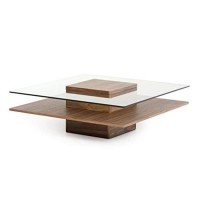 Homeroots Veneer, Glass 14 Walnut Veneer And Glass Coffee Table