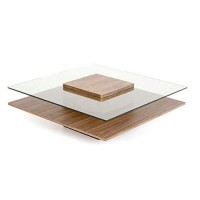 Homeroots Veneer, Glass 14 Walnut Veneer And Glass Coffee Table