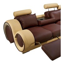 HomeRoots Wood, Bonded Leather Modern Leather Sectional Sofa with Recliners