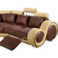 HomeRoots Wood, Bonded Leather Modern Leather Sectional Sofa with Recliners