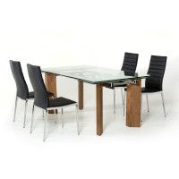 HomeRoots Decor 30-inch Glass, Wood, and Aluminum Extendable Dining Table
