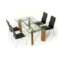 HomeRoots Decor 30-inch Glass, Wood, and Aluminum Extendable Dining Table