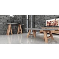 HomeRoots Modern concrete & Acacia console Table