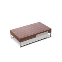 HomeRoots Steel, Glass, Veneer Modern Walnut Coffee Table