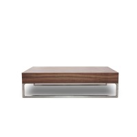 HomeRoots Steel, Glass, Veneer Modern Walnut Coffee Table