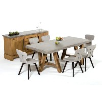 HomeRoots Concrete, Solid Acacia Wo 30 Concrete and Solid Acacia Wood Dining Table