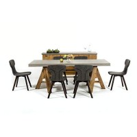 HomeRoots Concrete, Solid Acacia Wo 30 Concrete and Solid Acacia Wood Dining Table