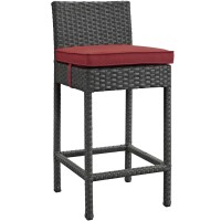 Modway Eei-2195-Chc-Red-Set Sojourn Wicker Rattan Outdoor Patio Sunbrella Two Bar Stools In Canvas Red