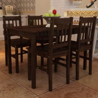 Vidaxl Wooden Dining Table Set - 5 Pieces, Includes 1 Table And 4 Chairs, Made From Durable Pine Wood, Elegant Design, Perfect For Kitchen & Dining Room, Dark Brown Finish
