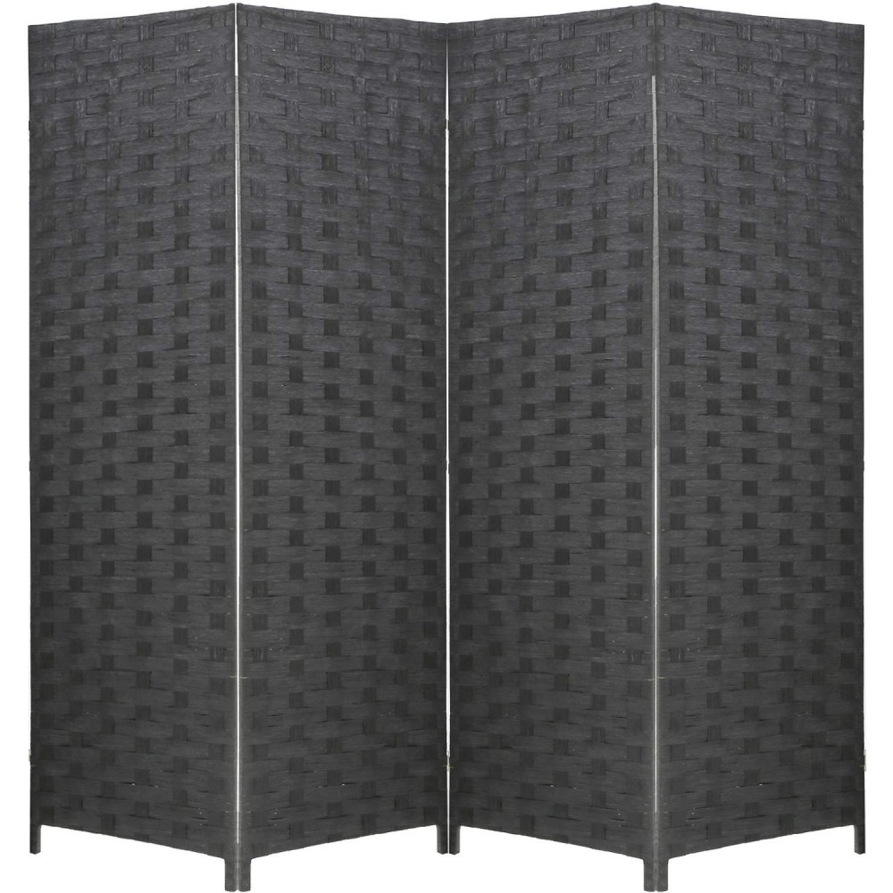 Wood Screen Folding Screen Room Dividers 4-Panel Mesh Woven Design Privacy Room Partition Wooden Screen