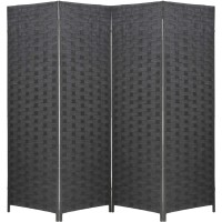 Wood Screen Folding Screen Room Dividers 4-Panel Mesh Woven Design Privacy Room Partition Wooden Screen