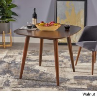 Christopher Knight Home Bass Mid Century Modern Square Faux Wood Dining Table, Walnut Finish, 35.75D x 35.75W x 30H in