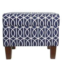 Homepop Home Decor K7646-A823 Upholstered Modern Rectangular Storage Ottoman Hinged Lid Ottoman With Storage For Living Room & Bedroom, Blue Trellis