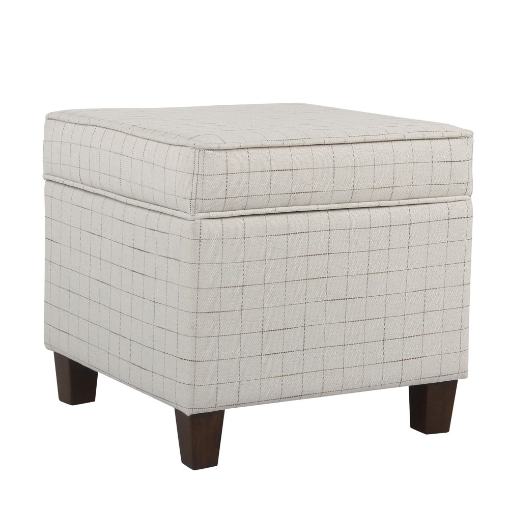 Homepop Home Decor | K7342-F2236 | Classic Square Storage Ottoman with Lift Off Lid | Ottoman with Storage for Living Room & Bedroom, Natural Windowpane Large