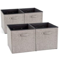 Ezoware Set Of 4 Large Folding Storage Baskets, Collapsible Fabric Organizer Cubes Bin Boxes Set With Handles For Baby Kids Toy Nursery Room Home Closet Drawers - 13 Inch/Dark Gray