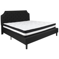 Brighton King Size Tufted Upholstered Platform Bed In Black Fabric With Pocket Spring Mattress