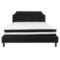 Brighton King Size Tufted Upholstered Platform Bed In Black Fabric With Pocket Spring Mattress