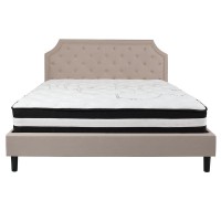 Brighton King Size Tufted Upholstered Platform Bed In Beige Fabric With Pocket Spring Mattress