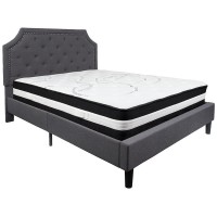 Brighton Queen Size Tufted Upholstered Platform Bed In Dark Gray Fabric With Pocket Spring Mattress