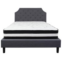 Brighton Queen Size Tufted Upholstered Platform Bed In Dark Gray Fabric With Pocket Spring Mattress