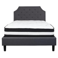 Brighton Full Size Tufted Upholstered Platform Bed In Dark Gray Fabric With Pocket Spring Mattress