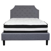 Brighton Full Size Tufted Upholstered Platform Bed In Light Gray Fabric With Pocket Spring Mattress