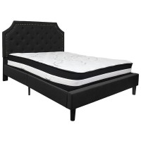 Brighton Queen Size Tufted Upholstered Platform Bed In Black Fabric With Pocket Spring Mattress