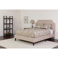 Brighton Queen Size Tufted Upholstered Platform Bed In Beige Fabric With Pocket Spring Mattress