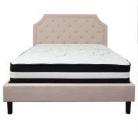 Brighton Queen Size Tufted Upholstered Platform Bed In Beige Fabric With Pocket Spring Mattress